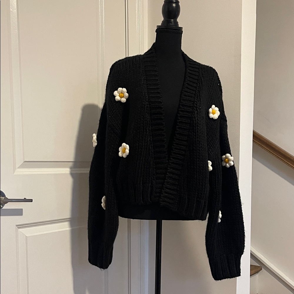 Black Floral Knit Sweater